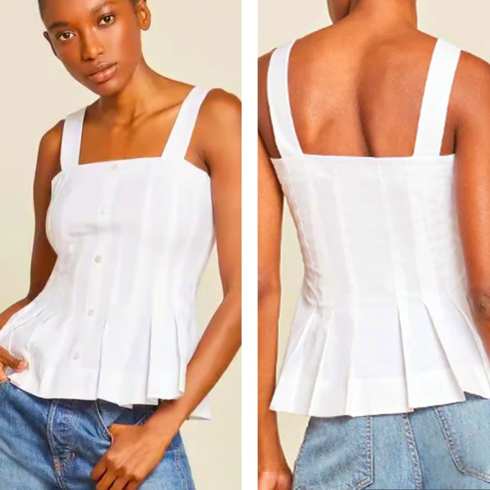 Veronica Beard White Sleeveless Laura Top Poplin Cotton Darted Waist White SZ 12